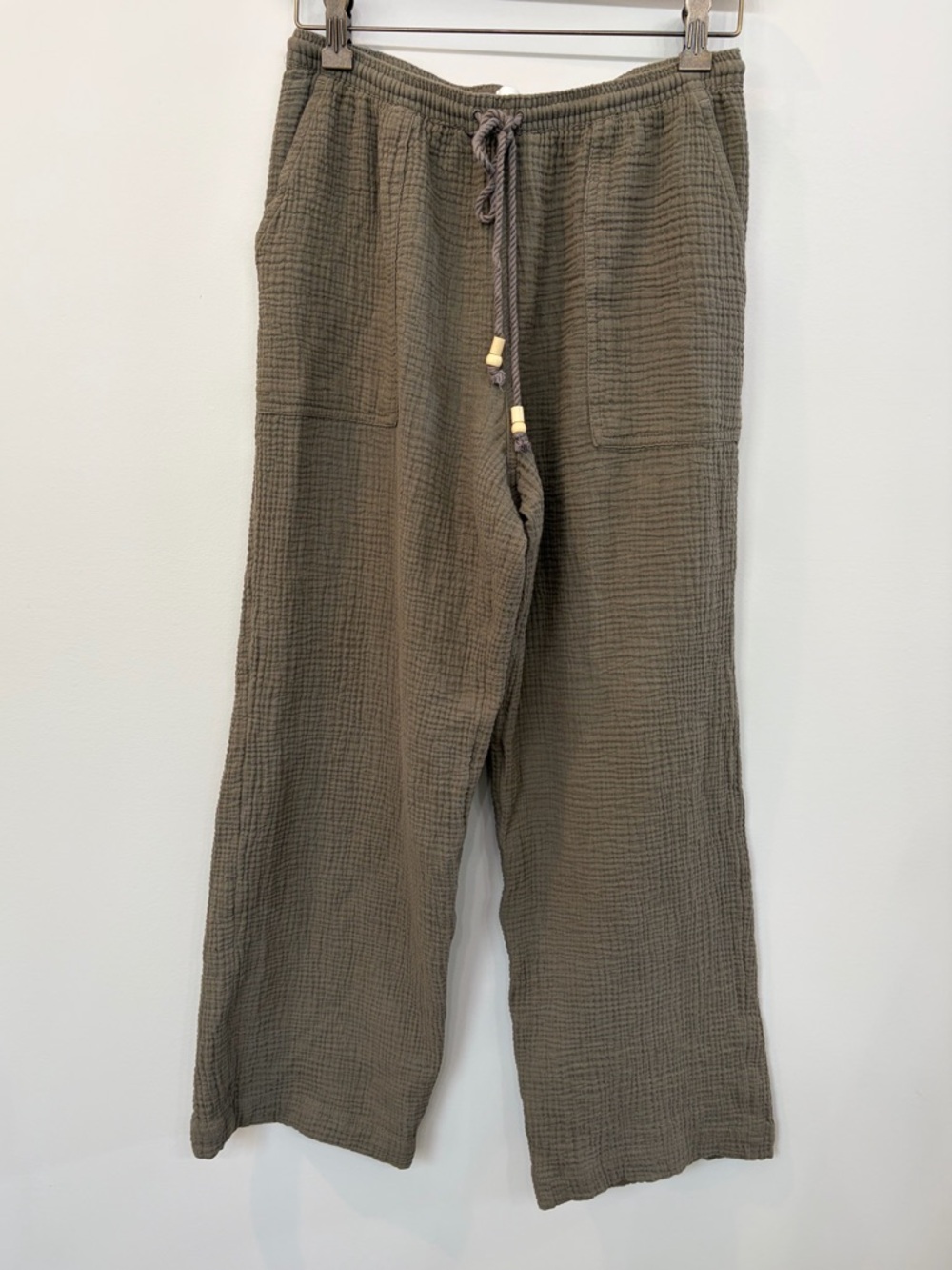 H&M Women’s Muslin Gauze Cotton Pull On Pants Size Small Dark Khaki Green